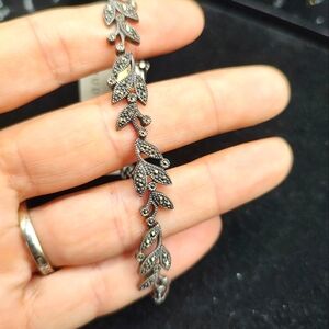 Judith Jack Bracelet Sterling Silver Marcasite Crystal Leaf